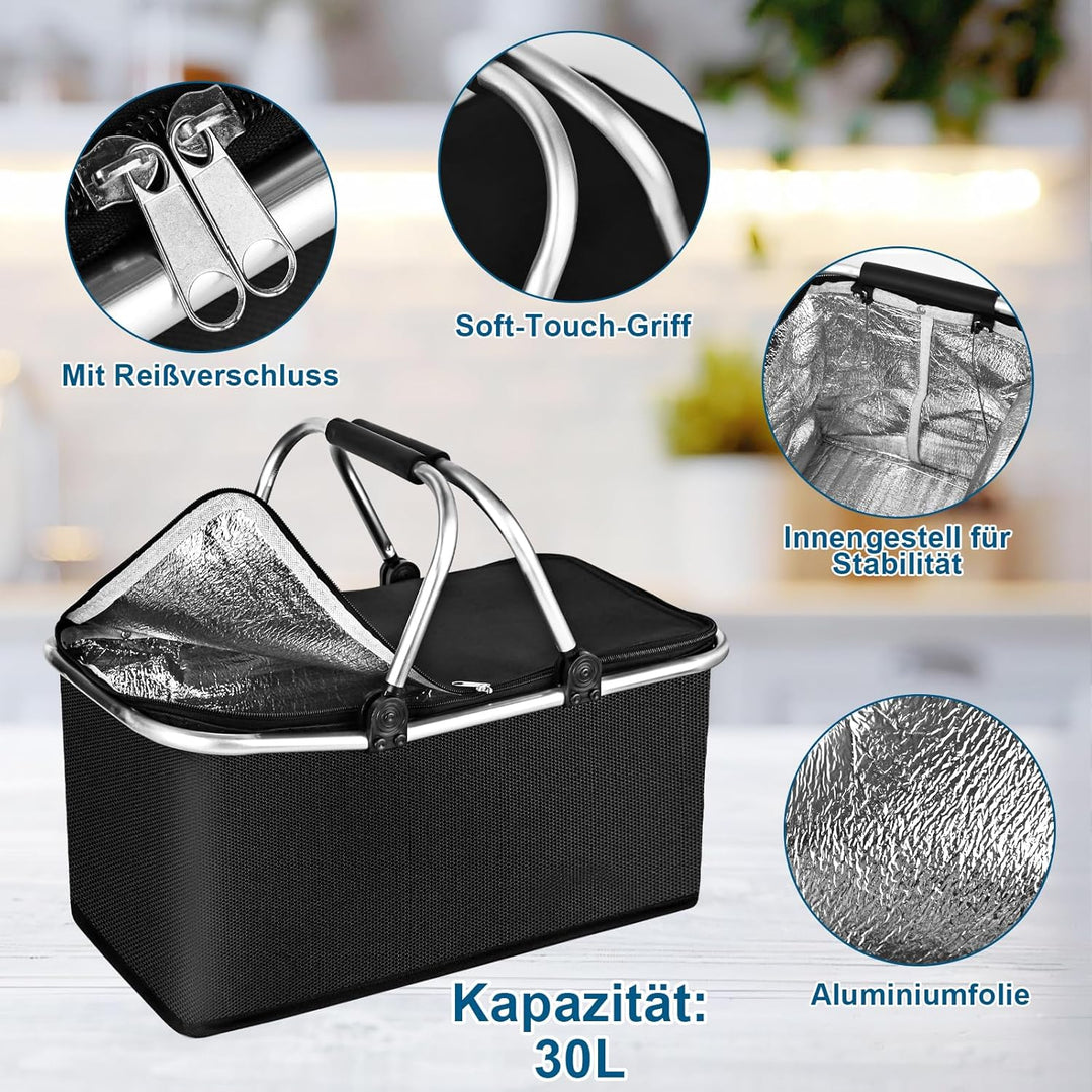 Einkaufskorb faltbar 30L Familie Einkaufstasche Tragekorb Gross Picknickkorb Klappkorb Reisetasche P