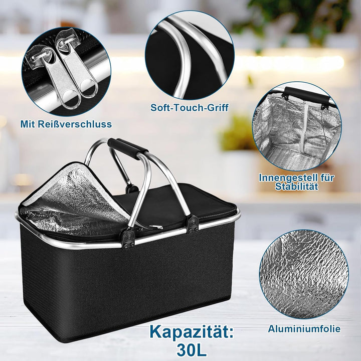 Einkaufskorb faltbar 30L Familie Einkaufstasche Tragekorb Gross Picknickkorb Klappkorb Reisetasche P