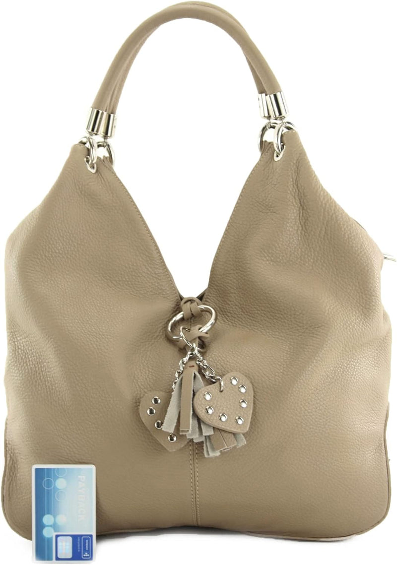 modamoda de - 330 - ital. Leder Damen Schultertasche Large Beige, Beige