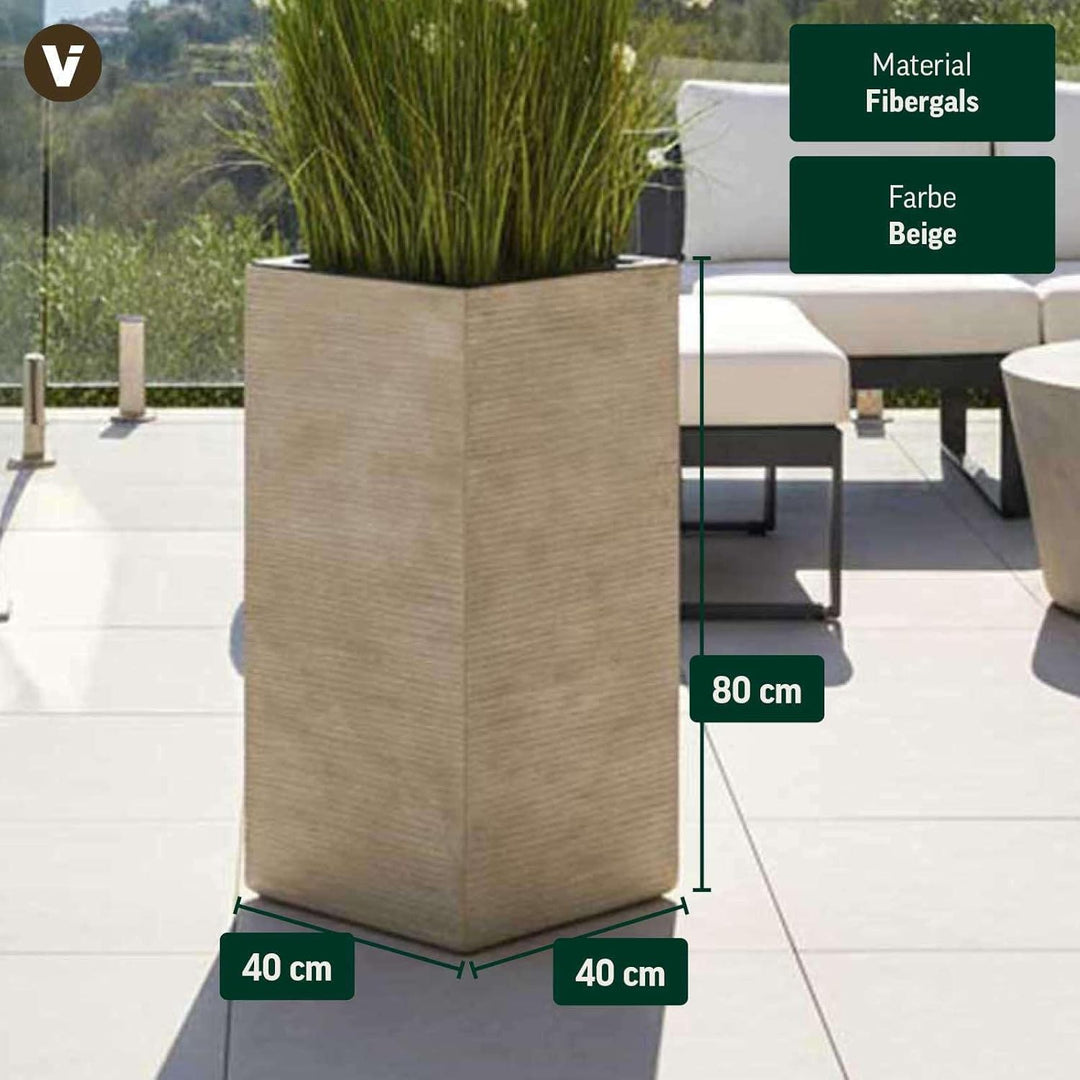 VIVANNO Pflanzkübel Blumenkübel aus Fiberglas Block 80 cm, Beige gestreift, 80x40x40 cm Beige Gestre