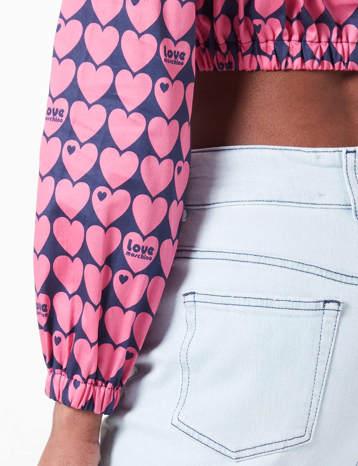 Love Moschino Damen Cropped Blouse 38 Blue Fuchsia, 38 Blue Fuchsia