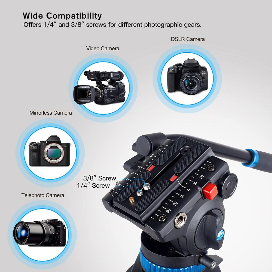 SIRUI Video Tripod Stativ SH15,Aluminium Travel Videostativ mit 360°Fluidkopf,155cm, Max Load 10KG N