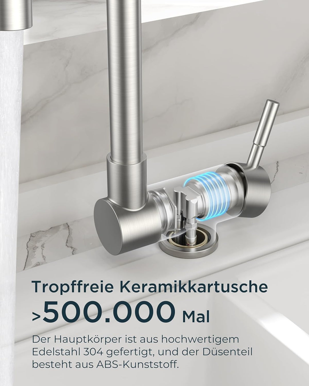 FORIOUS Wasserhahn Küche, Küchenarmatur mit 360° Schwenkbar und Klappbar, L-förmiger Edelstahl Desig