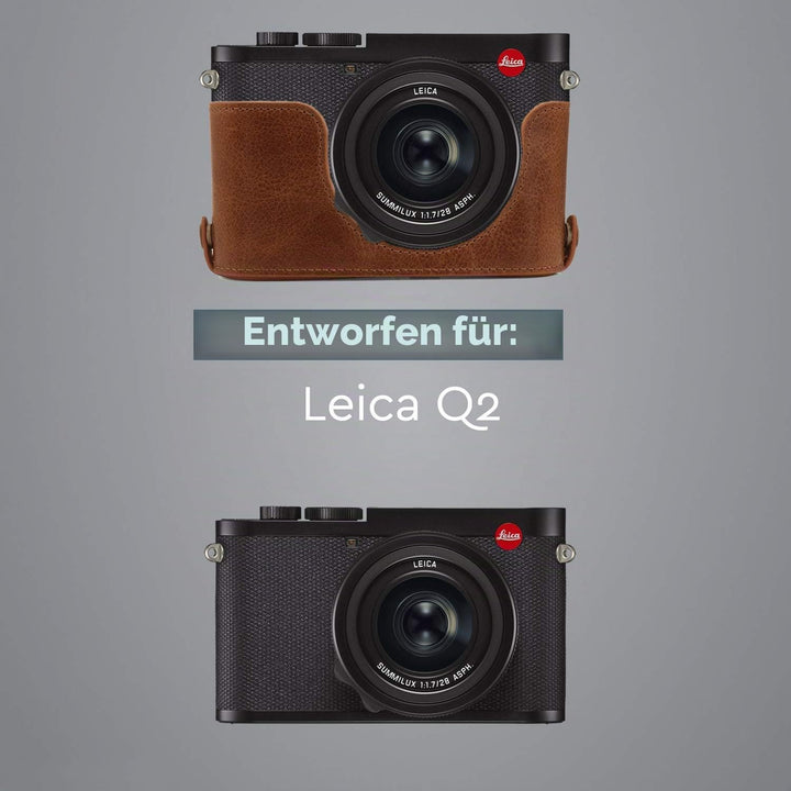 MegaGear MG1719 Ever Ready Kameratasche aus echtem Leder, kompatibel mit Leica Q2, Braun, Braun