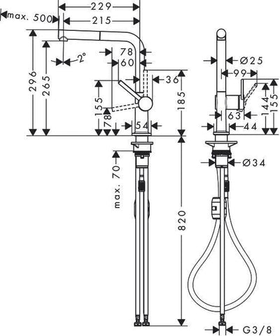 hansgrohe Talis M54 - Küchenarmatur mit Brause ausziehbar, 1 Stahlart, Wasserhahn Küche mit Auslaufh