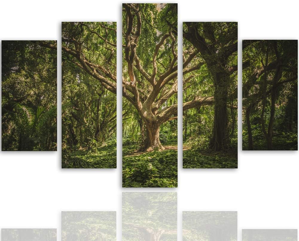 Feeby Wandbild XXL 5 Teilig Landschaft Leinwandbild Baum Wald Natur braun 300x140 cm Leinwandbild 30