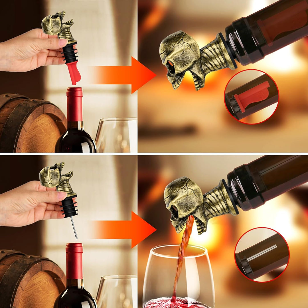 LKKCHER Totenkopf 2-in-1 Weinflaschenverschluss und Ausgiesser, Totenkopf Deko, Totenkopf Wein Gesch