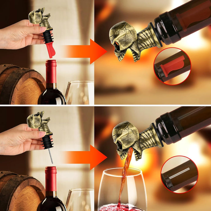 LKKCHER Totenkopf 2-in-1 Weinflaschenverschluss und Ausgiesser, Totenkopf Deko, Totenkopf Wein Gesch
