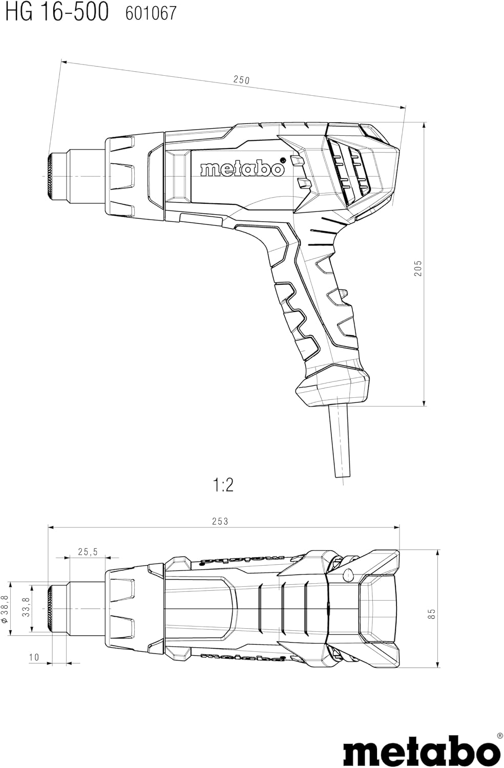 Metabo Heissluftgebläse HG 16-500 – 601067500 – Mit hochwertiger Keramikheizung, leistungsstarkem Mo