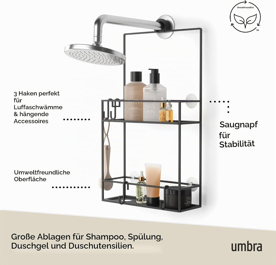 Umbra Cubiko Duschregal, Duschablage, Dusch Caddy mit 2 Ablagefächern aus Metall, 30,5 x 60 x 11 cm