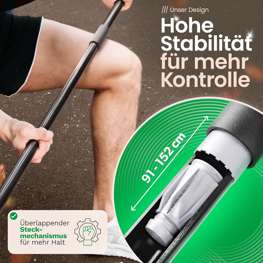 Novatool 2er Set Gartenrechen mit Abziehkante, 16 Zinken und Teleskop-Stiel bis 152cm, Arbeitsbreite