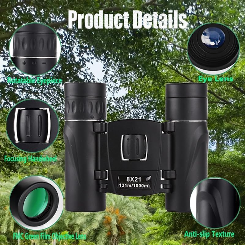 Leistungsstarkes Fernglas für Erwachsene - Kompaktes Fernglas 8x21 mit FMC Objektiv BAK4 Prisma, kle