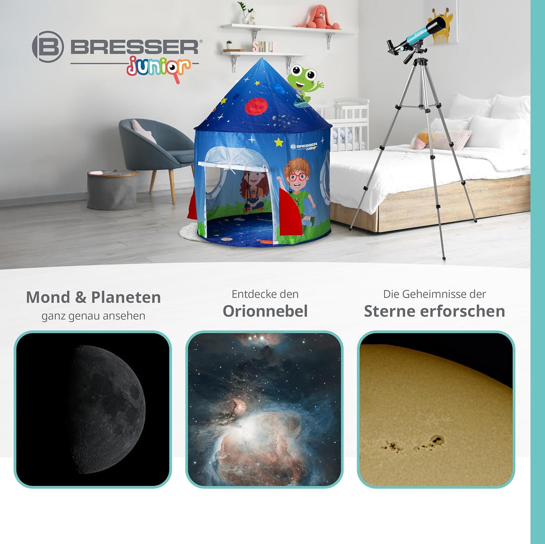 Bresser Junior Linsenteleskop 50/360 für Kinder - Astronomie Einsteigerset mit Zelt, Refraktor Teles
