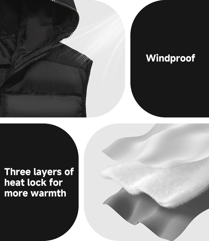 LAUSONS Kinder Warme Weste Jungen Steppweste Ärmellose Winterjacke Puffer Weste mit Kapuze Schwarz 1