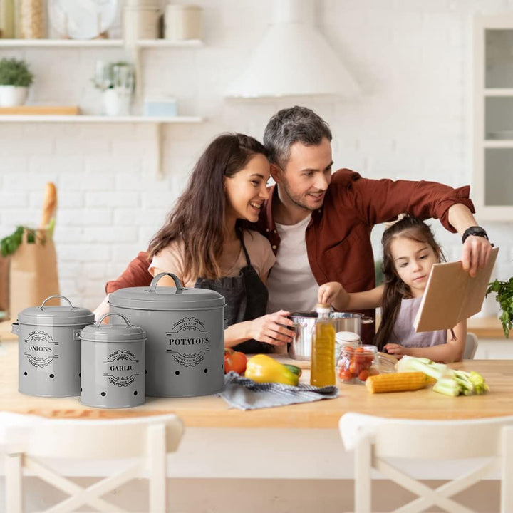 Virklyee Kartoffeltopf, Zwiebeltopf und Knoblauchtopf Belüftet Vorratsbehälter Set, Set of 3 Die per