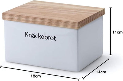 Continenta Knäckebrotdose, Knäckebrotbox, Vorratsdose für Knäckebrot mit Holzdeckel, mit Schrift: Kn