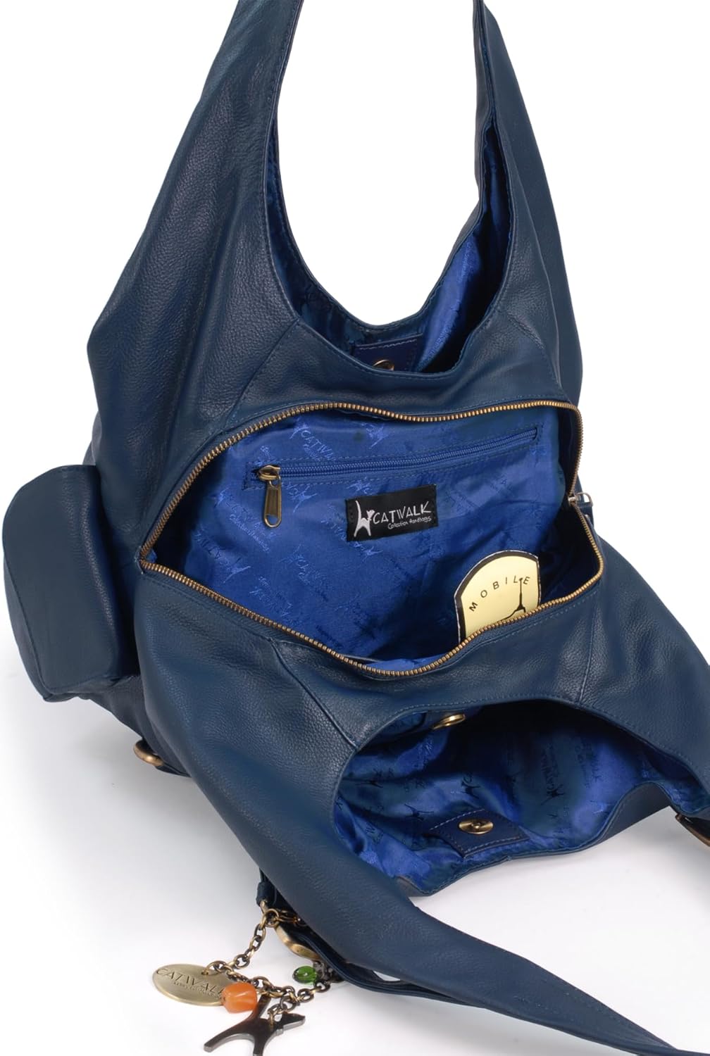 Catwalk Collection Handbags - Damen Leder Schultertasche - Handtasche Gross - Hobo Bag mit Viele Fäc