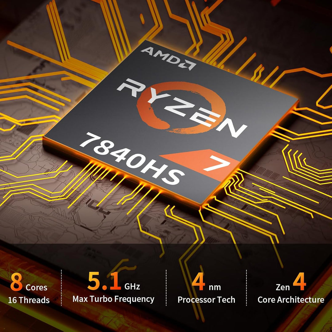 AWOW Gaming Mini PC AMD Ryzen 7 7840HS (8C/16T, bis zu 5,1 GHz), 4K Triple Display, BT5.2, WiFi6, 2.