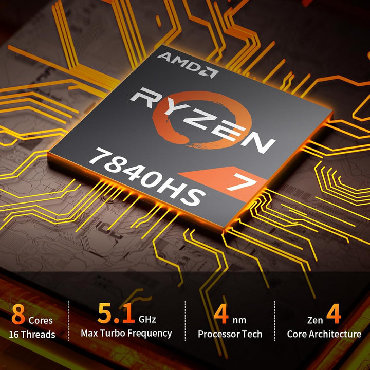 AWOW Gaming Mini PC AMD Ryzen 7 7840HS (8C/16T, bis zu 5,1 GHz), 4K Triple Display, BT5.2, WiFi6, 2.