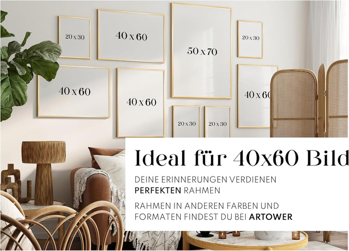 Artower® Bilderrahmen Gold Metall Dünner Rahmen für 40x60 cm | Posterrahmen Gross Collage | Picture