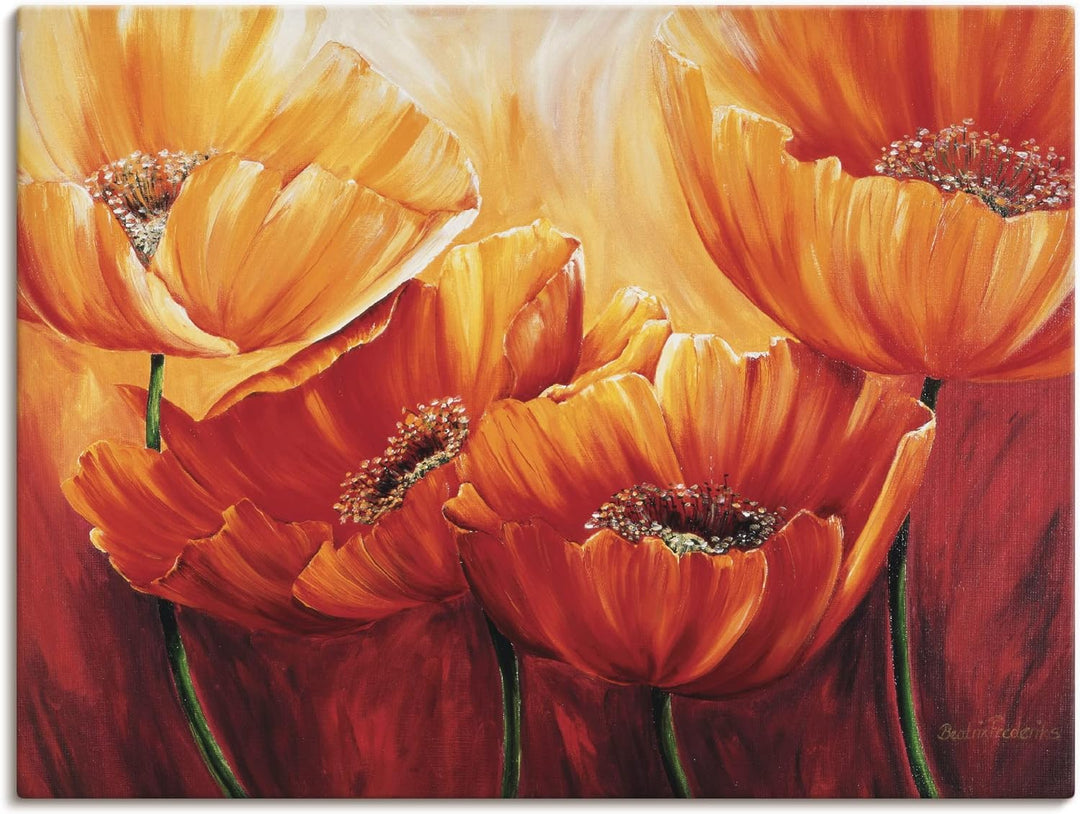ARTland Leinwandbilder Wandbild Bild auf Leinwand 60 x 45 cm Botanik Blumen Mohnblume Malerei Orange