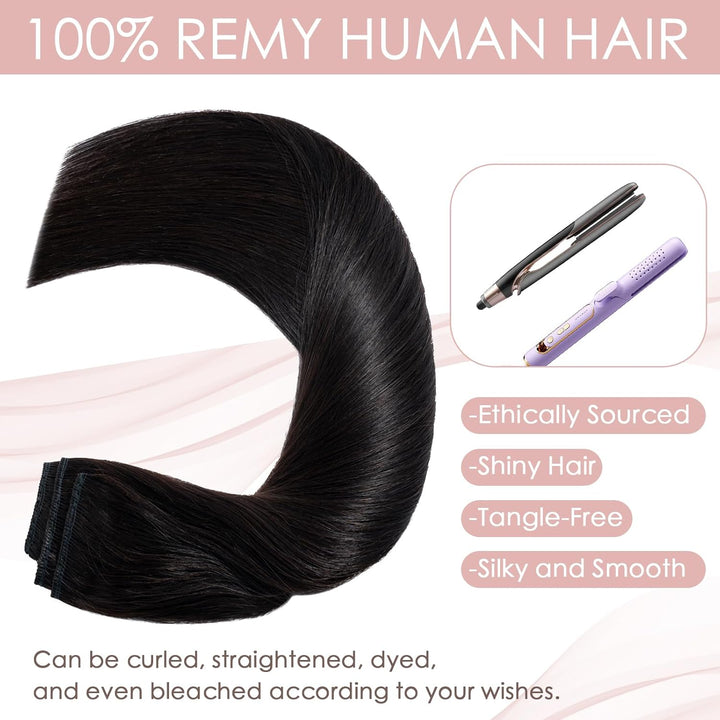 25cm Clip in Extenions Echthaar Haarteile Echthaar 1Pc 5Clips Haarteil 02# Dunkelbraun Weich Natürli