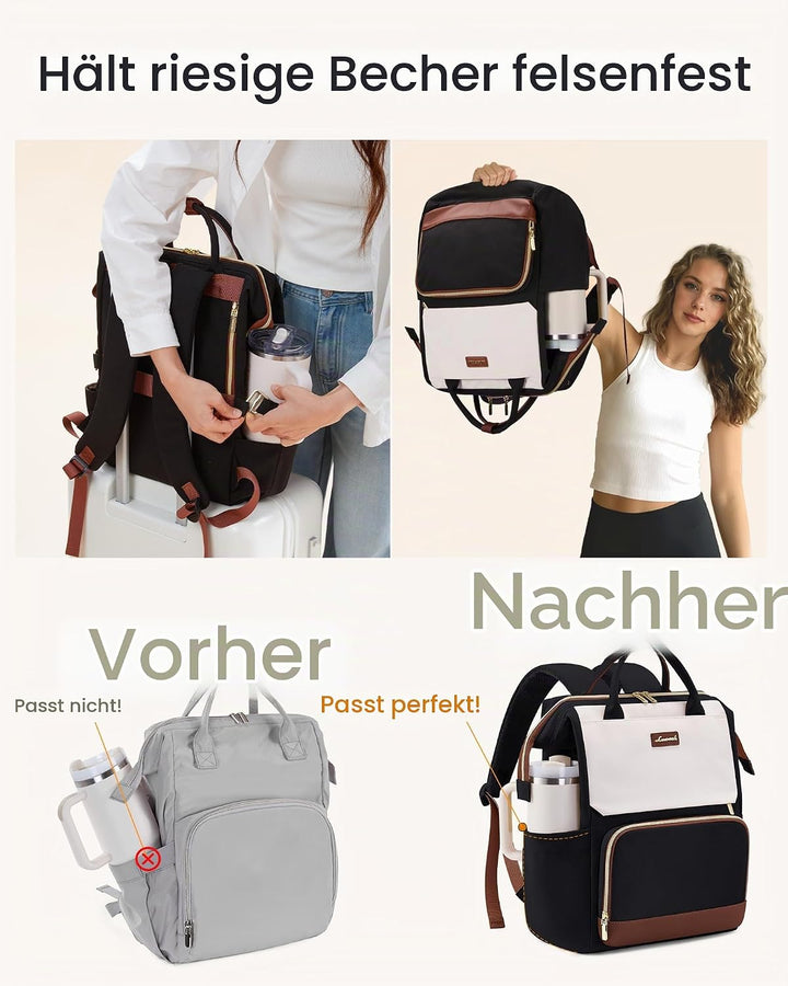LOVEVOOK Rucksack Damen, 15,6 Zoll Laptop Schulrucksack für Grosse Trinkflasche, Travel Backpack Wom