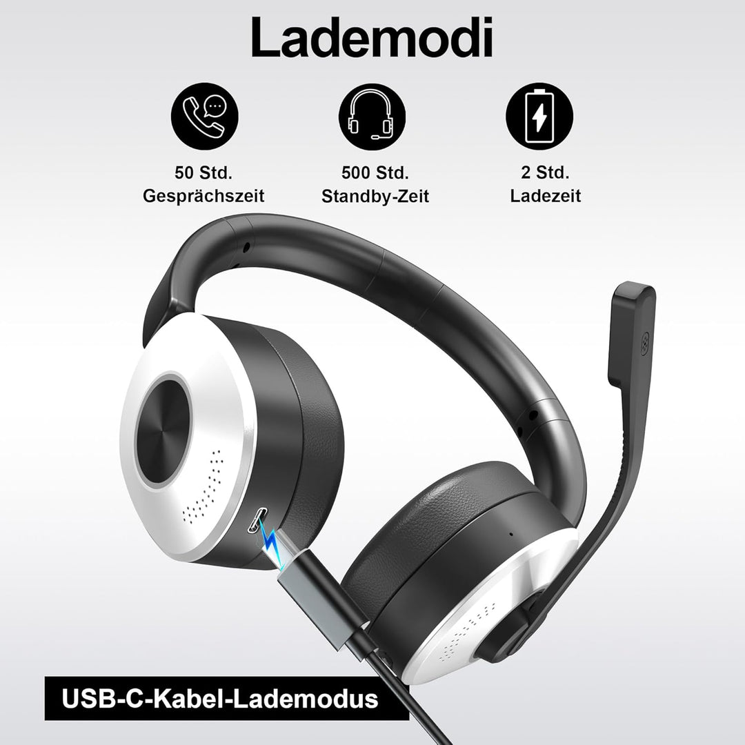 Wantek Bluetooth Headset mit Mikrofon für PC,Kabelloses Headset mit USB-Dongle, Noise Cancelling Mik