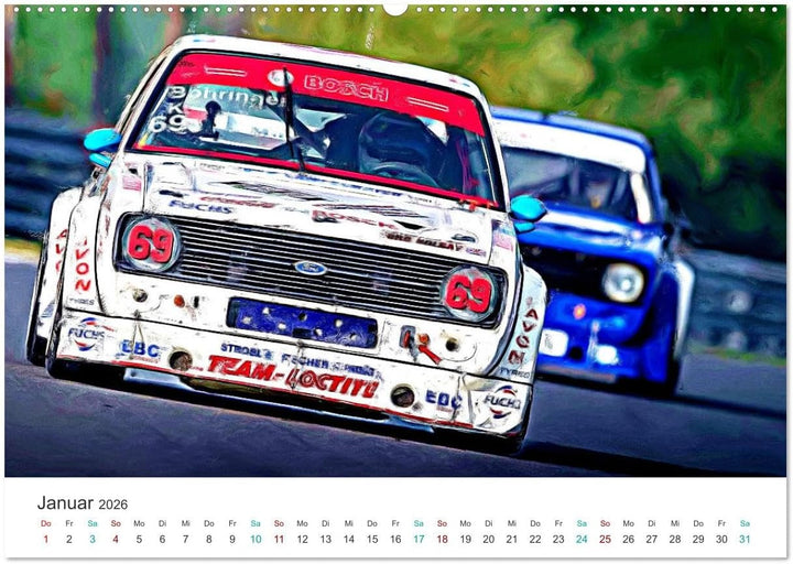 Kultautos - Capri und Escort (Wandkalender 2026 DIN A2 quer), CALVENDO Monatskalender: Autos mit spo
