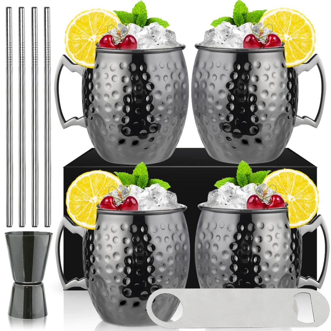 Moscow Mule Mugs Set of 4 Black Moscow Mule Mug 530 ml Gunmetal Black Plated Stainless Steel Mug Dou