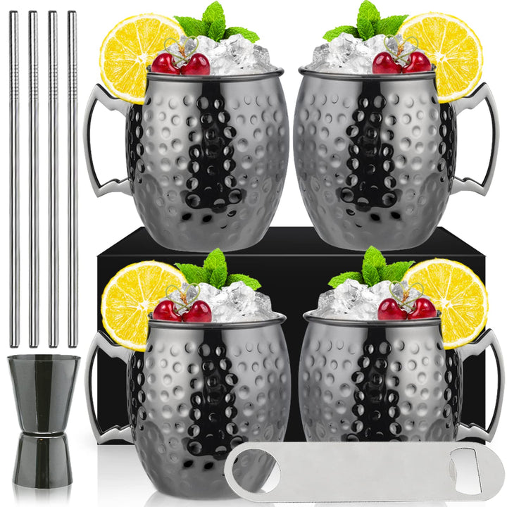 Moscow Mule Mugs Set of 4 Black Moscow Mule Mug 530 ml Gunmetal Black Plated Stainless Steel Mug Dou