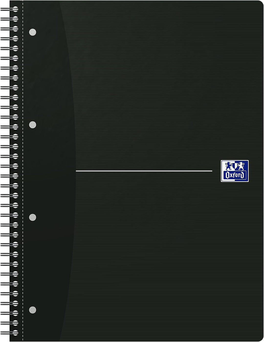 Oxford Collegeblock A4, kariert mit Rand 140 Seiten, smart black/schwarz, 5 Stück, kariert