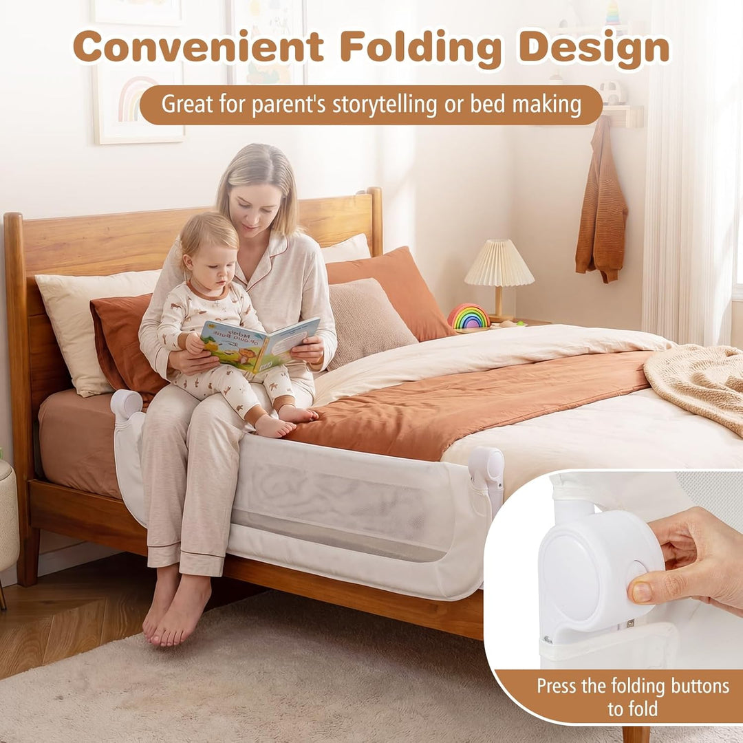 FANTASK Bettgitter klappbar, 120 x 60 cm, Kinderschutzgitter mit U-förmigem Gestell & Gurt, Bettschu