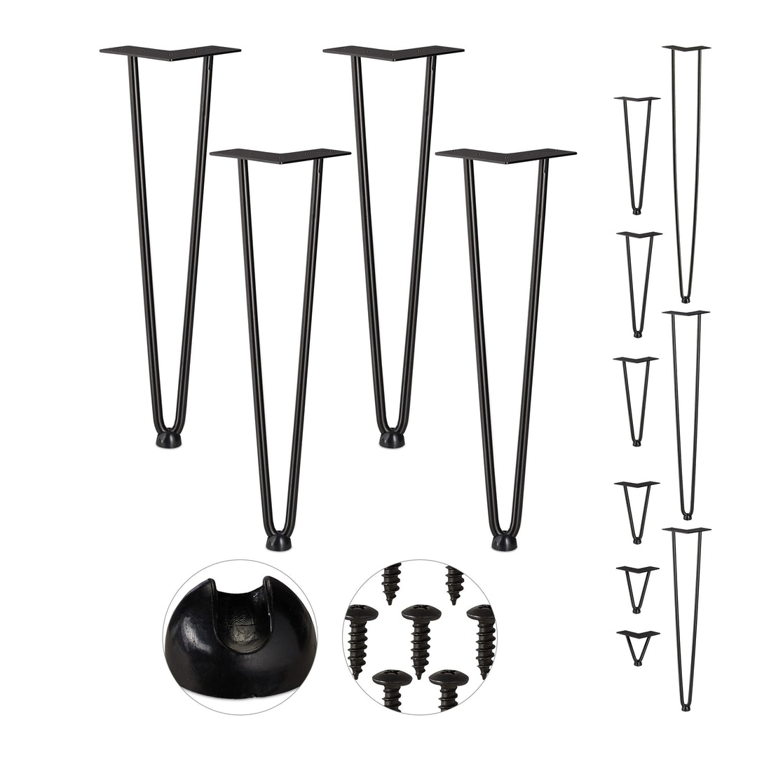 Relaxdays Hairpin Legs, 4er Set, 2 Streben, Metall, Haarnadel Tischbein für Hocker, Tisch &amp; Schrank,