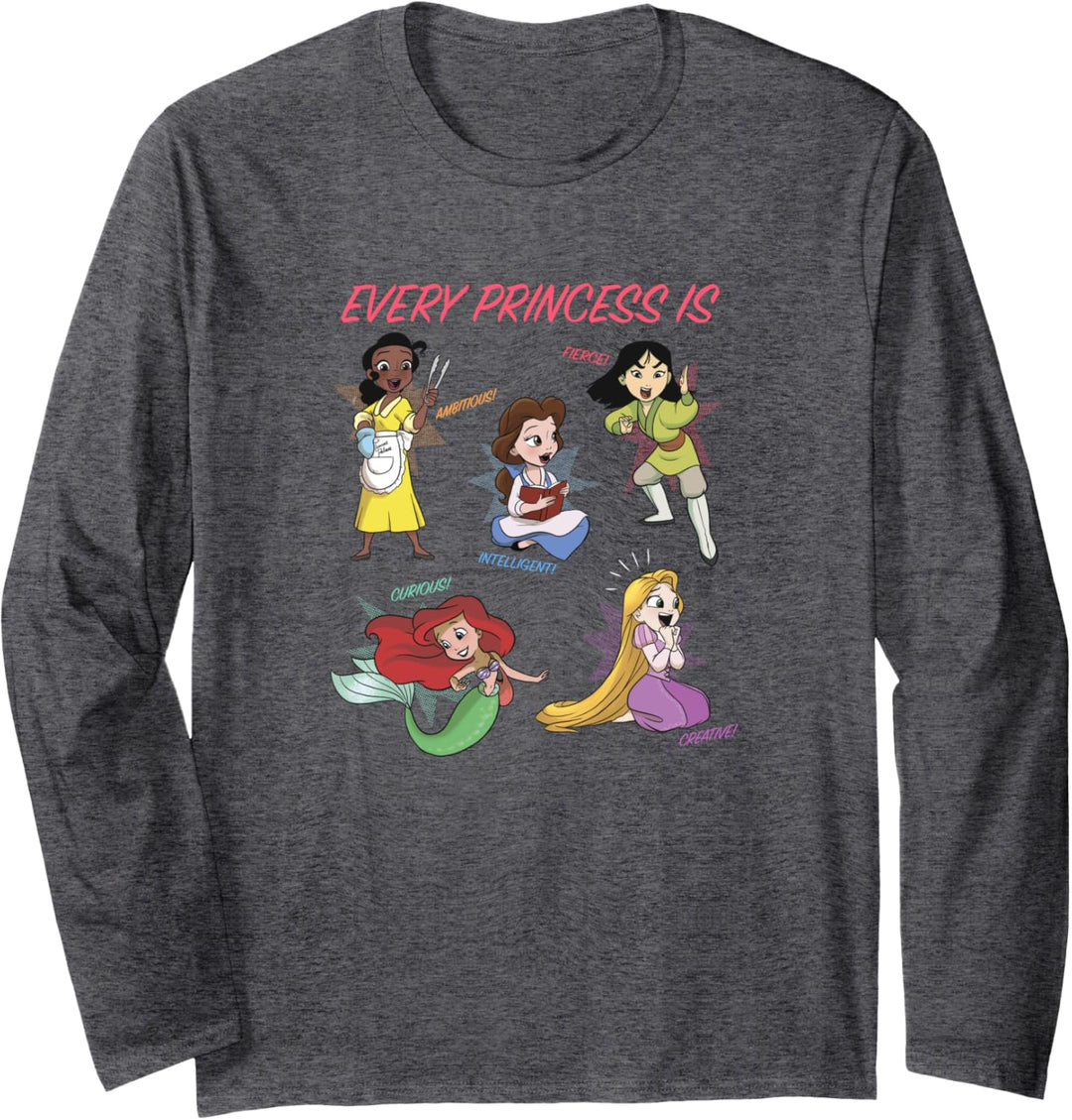 Disney Every Princess Attributes Group Shot Cartoon Style Langarmshirt