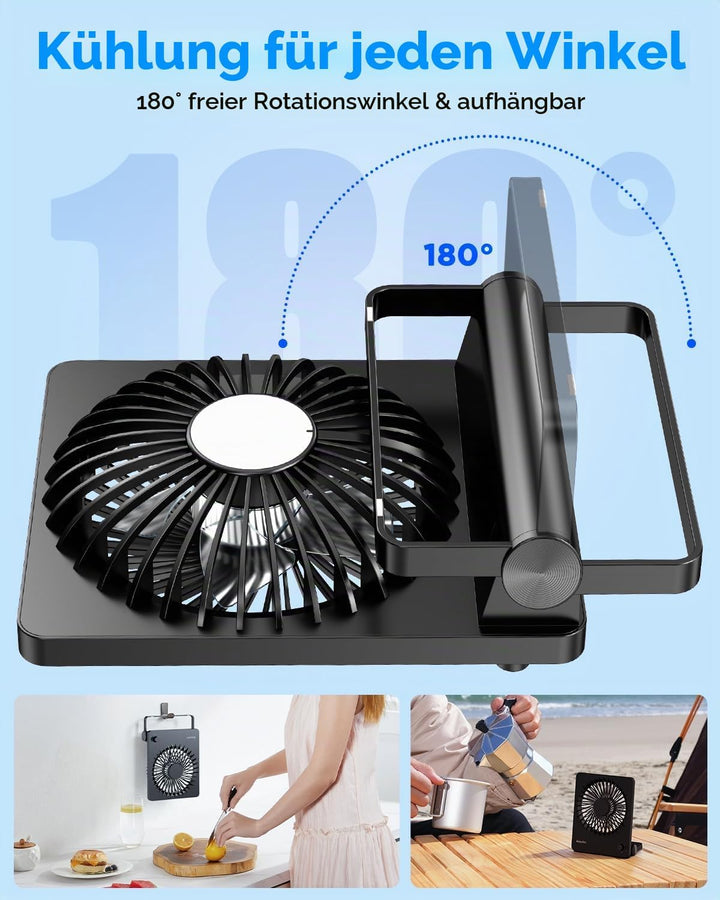 EasyAcc Batterie Mini-Ventilator Tischventilator mit 6000 mAh Akku, bis 26 Stunden Laufzeit, stufenl