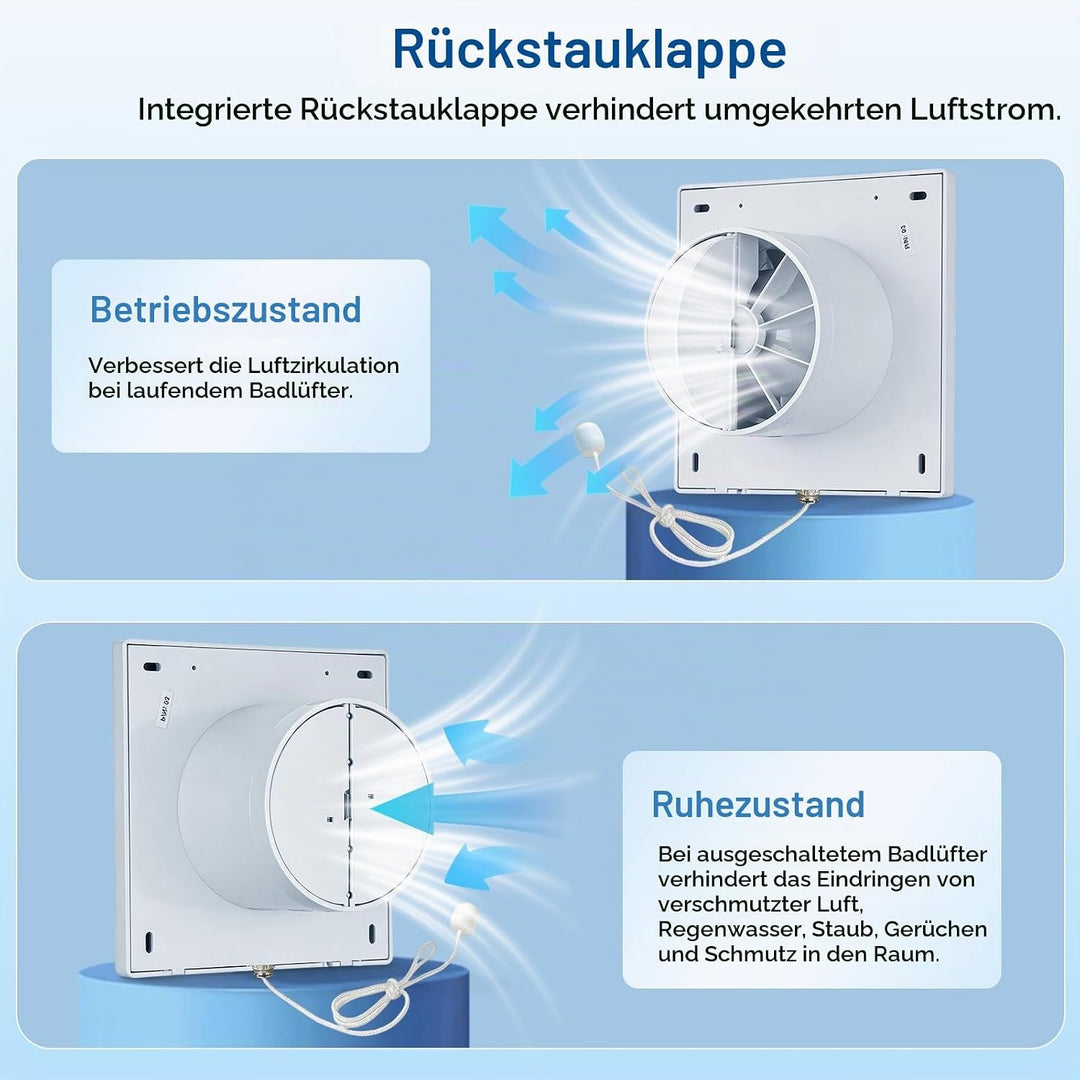 Badlüfter 100mm, 12 W Bad Lüfter, 34 dB Abluftventilator, Badezimmer Lüfter