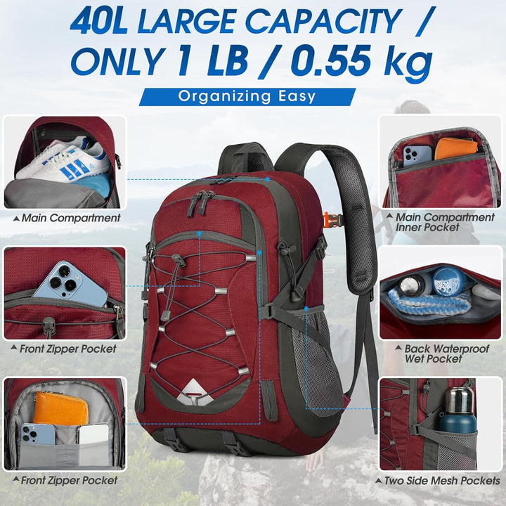 IGOLUMON Wanderrucksack Herren Damen 40L Wasserdichter Rucksack Leicht Faltbarer Reiserucksack Trekk