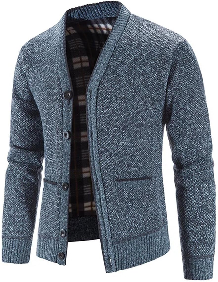 Strickjacke Herren Cardigan Pullover - Gestrickt Trachtenjacke Cardigan Herren Schwarz Grau mit Tasc