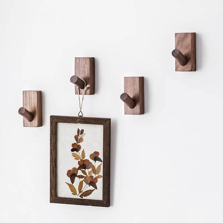 HomeDo 4Pack Selbstklebend Wandhaken Holz, Kleiderhaken, Dekorative Garderobenhaken, Vintage Gardero