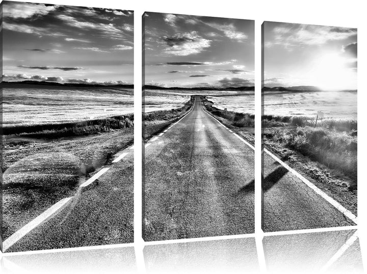Pixxprint Feldweg im Sonnenschein als Leinwandbild/Grösse: 3 Teilig (120x80) cm/Wandbild/Kunstdruck/