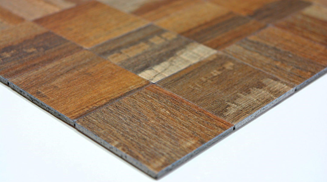 Mosaik Fliesen Mosaikfliesen Metallmosaik Kachel braun Holzoptik matt Küchenfliese WC Fliesenspiegel