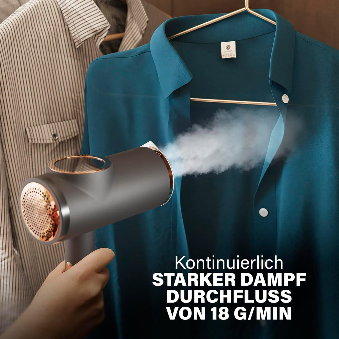 Princess faltbarer Dampfglätter für Textilien – 2-in-1 Dampfbügel mit Fusselentferner – tötet 99% al