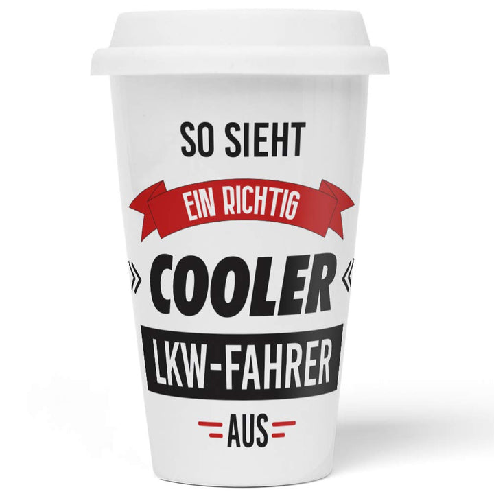 JUNIWORDS To-Go Becher mit Deckel, So sieht ein richtig cooler LKW-Fahrer aus