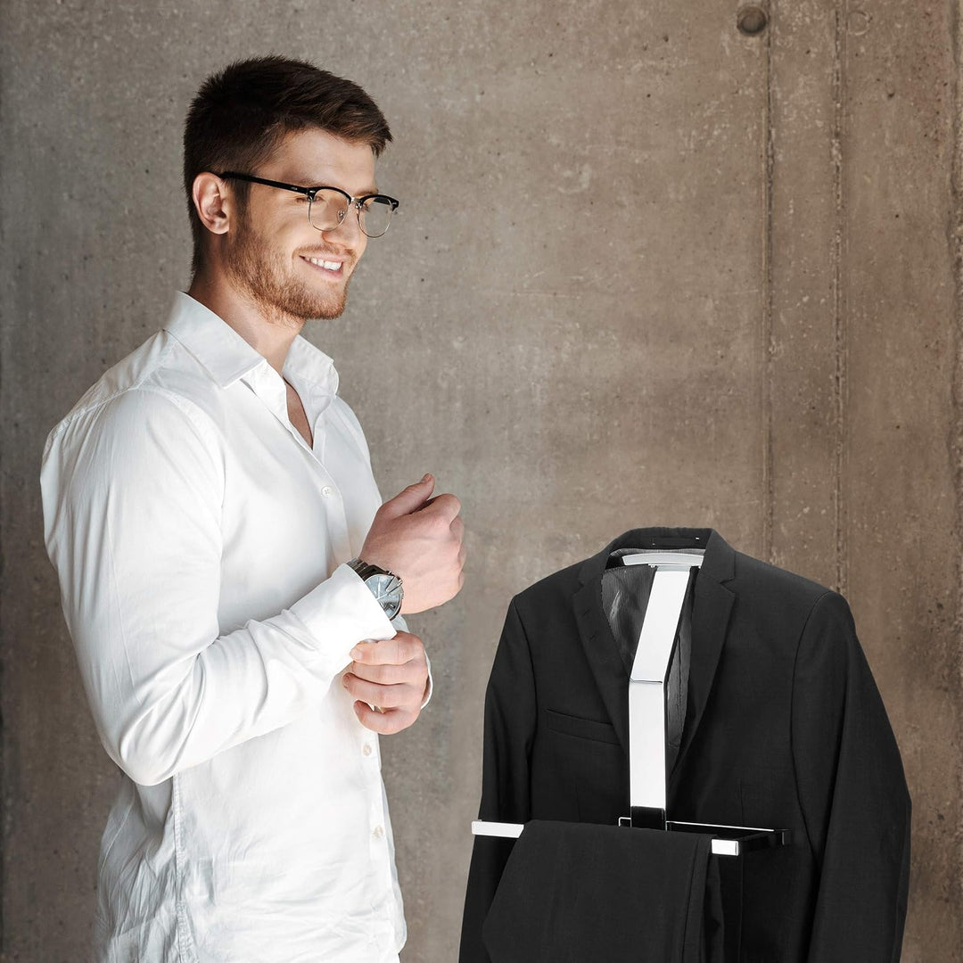 Relaxdays Herrendiener, Kleiderständer aus Metall, Stummer Diener freistehend, Kleiderbutler, HBT: c