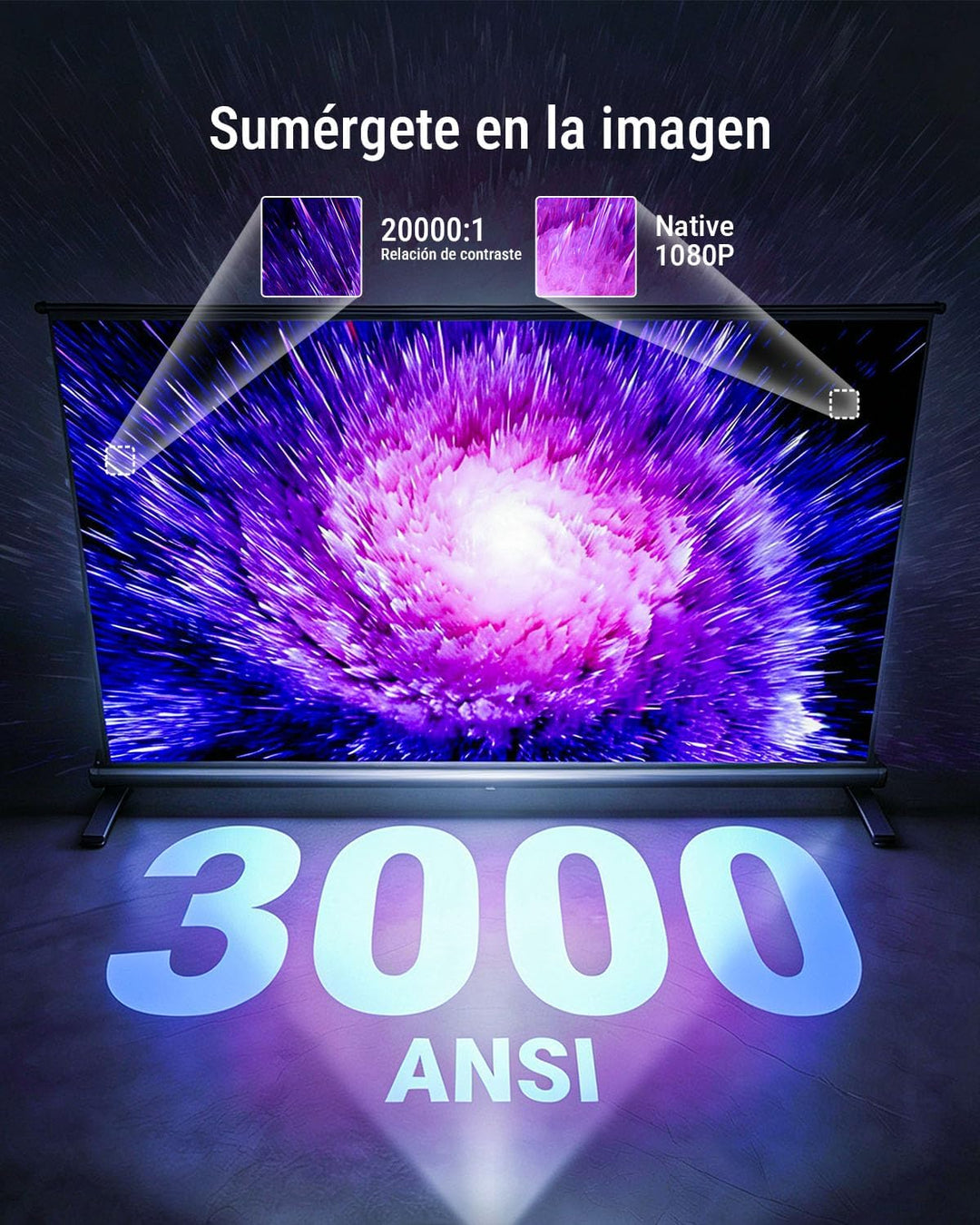 Smart Beamer [Google TV Stick ], 3000ANSI Projektor 4K Heimkino mit Netflix - Auto-Objektivabdeckung