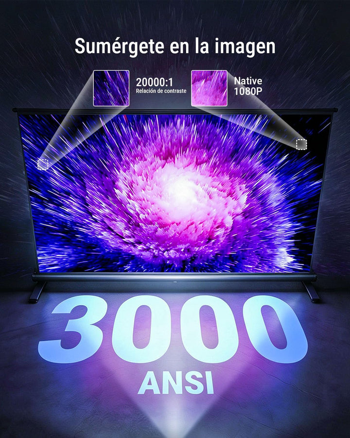 Smart Beamer [Google TV Stick ], 3000ANSI Projektor 4K Heimkino mit Netflix - Auto-Objektivabdeckung