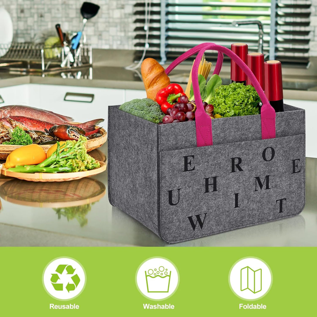 Filz Einkaufskörbe Filztasche Einkaufstasche mit Fächern, Filztasche Gross 30L Faltbar Robust Flasch