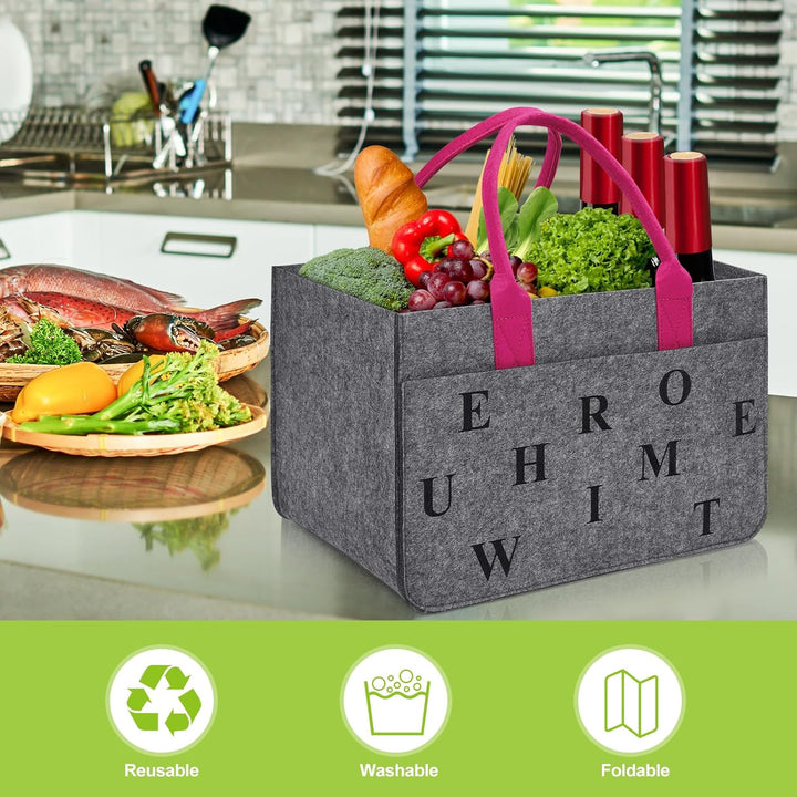 Filz Einkaufskörbe Filztasche Einkaufstasche mit Fächern, Filztasche Gross 30L Faltbar Robust Flasch
