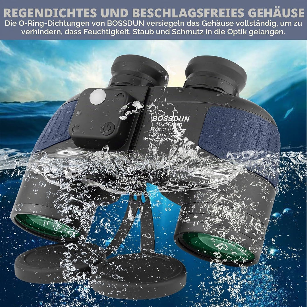 BOSSDUN 10x50 Marine Fernglas,Fernglas mit Nachtsicht Entfernungsmesser und Kompass, für Wassersport